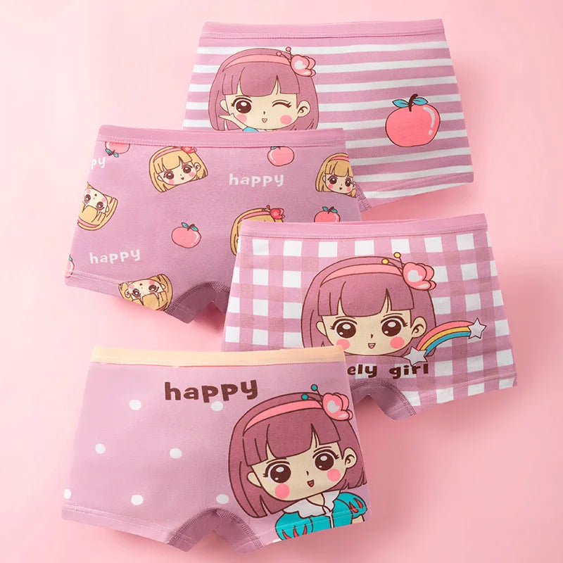 4pcs Cotton Girls Soft Panties Baby Lovely Character Pattern Cartoon Panty Students Boxer Briefs Kids Underwears Children Boxers