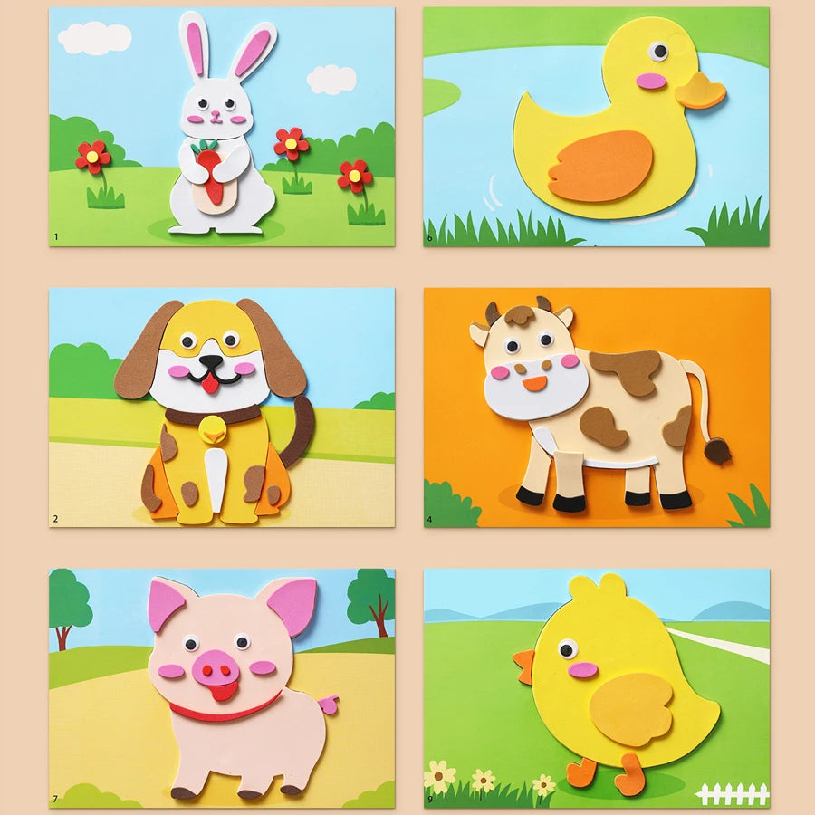 6pcs/set 3D EVA Foam Sticker DIY Cartoon Princess Animal Puzzle for Children Kids Multi-patterns Styles Toys for Children Gift