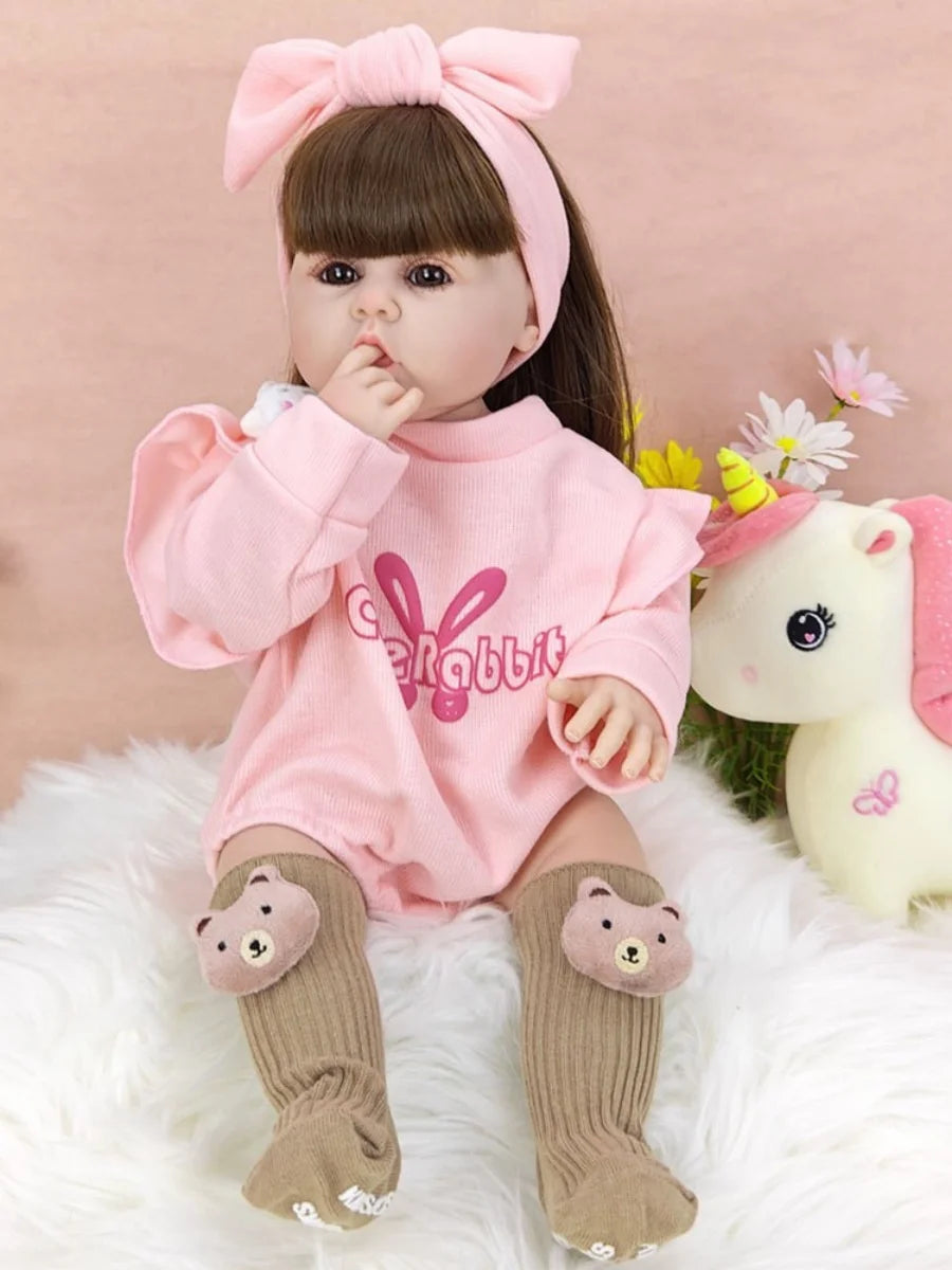 1pcs Pink Clothes Reborn Dolls 55cm 22inch Can Take Bath Simulating Baby Girl Full Vinyl Body Children's Birthday Gift