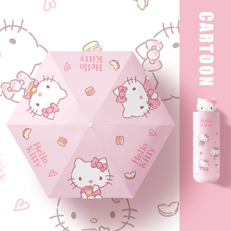 Sanrio official cute cartoon tri-fold automatic umbrella gift box, dual-use for sunny and rainy days, rainproof and sunshade, high-value and adorable.