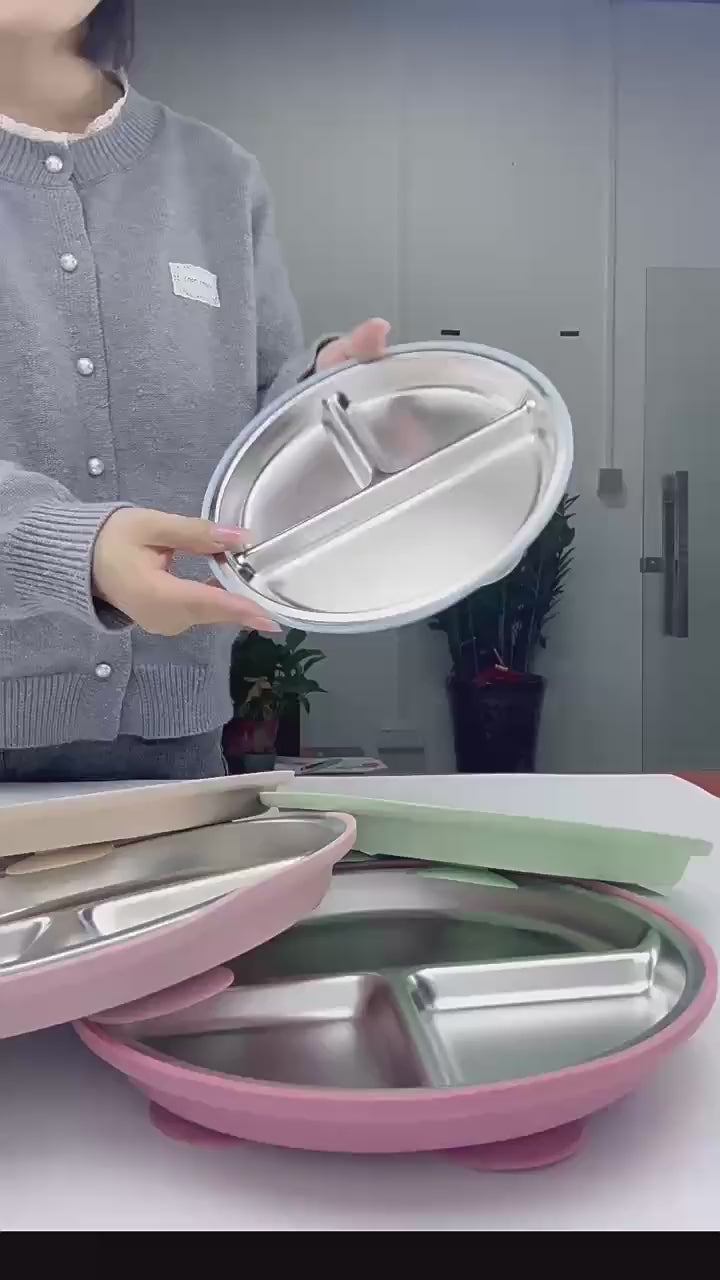 New Kidsren's Tableware Food Bowl for Infants and Young Kidsren to Train to Learn to Eat 304 Stainless Steel Silicone Suction Cup Bowl