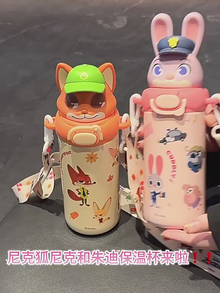 Judy Nick Children's Thermos Cup, New Model, Stylish Straw Cup for Girls, Portable Strap Water Bottle, Specially Designed for Students Going to School