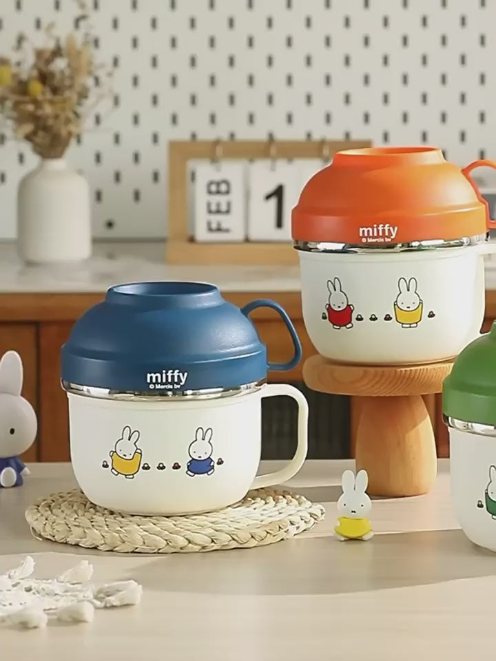 Miffy 304 Stainless Steel Fast Food Cup Portable Canteen Lunch Box Student Dormitory Tableware with Lid Instant Noodle Bowl Miffy