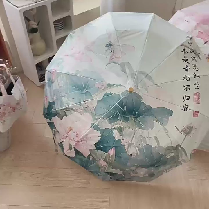 24-Bone High-End Sunshade Umbrella, Sun Protection and Uv Protection, Women's Double-Layer Double-Flower Sun Umbrella, Rain or Shine, Wind-Resistant and Reinforced