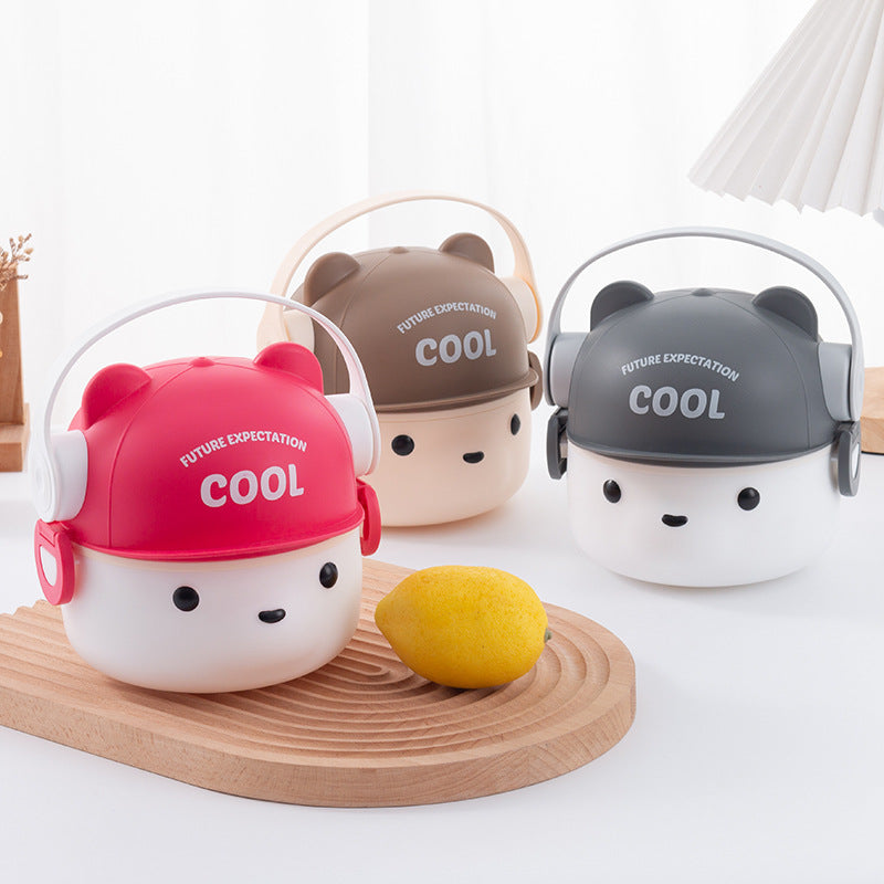 Lovable wind 304 stainless steel bear double-layer student pp lunch box can enter the microwave oven compartment with lid for foreign trade