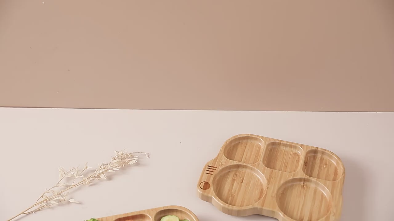 Cute Cartoon Children's Split Dinner Plate for Baby's Eating Suction Type Anti-fall Bamboo and Wood Dinner Plate for Baby's Supplementary Food Tableware