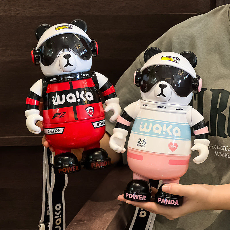 Creative Large Capacity Panda Thermos Cup Students Handy Water Cup High Color Value Children's Cartoon Straw Big Belly Drinking Kettle