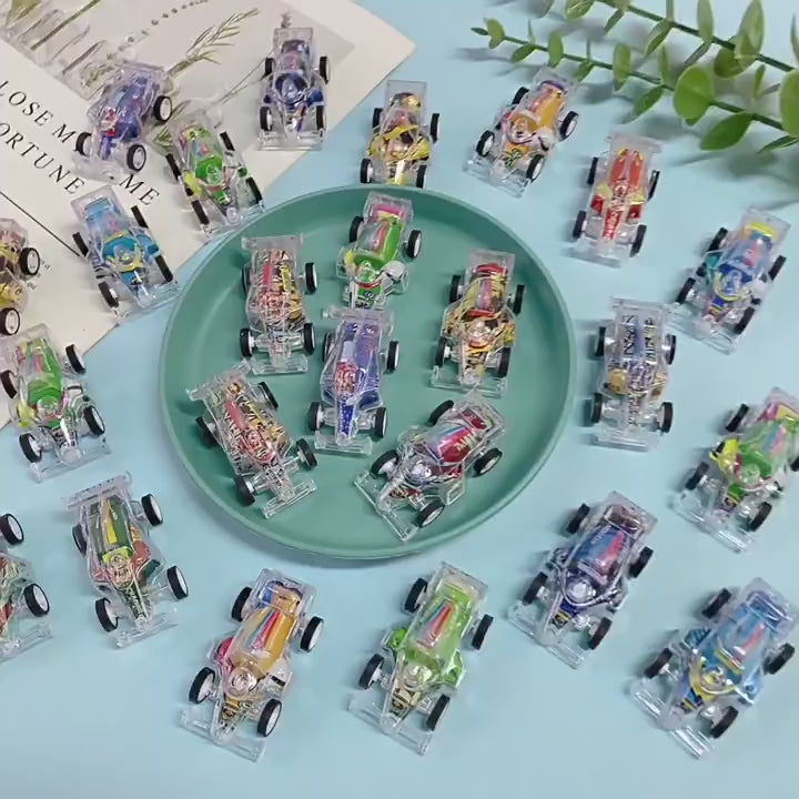 Children's cartoon mini transparent double-layer pullback equation car kindergarten small gift sugar play small toy kindergarten gift