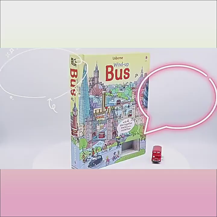 Usborne Wind-up Track Bus (English Original) – Wooden-Style Wind-Up Bus & Track Book for Kids