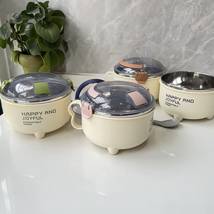 304 food grade stainless steel lunch box household rice bowl with lid soup bowl large capacity student portable instant noodle bowl wholesale