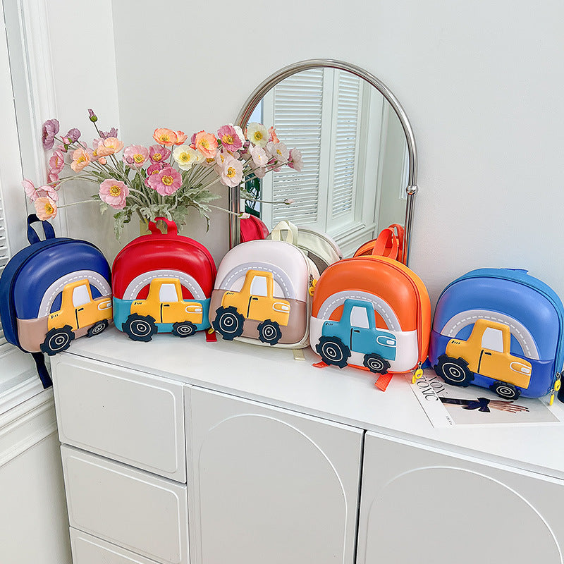 2024 New Children's Bags Kindergarten Primary School Bags Cute Anime Car Boys and Girls Eggshell Backpacks