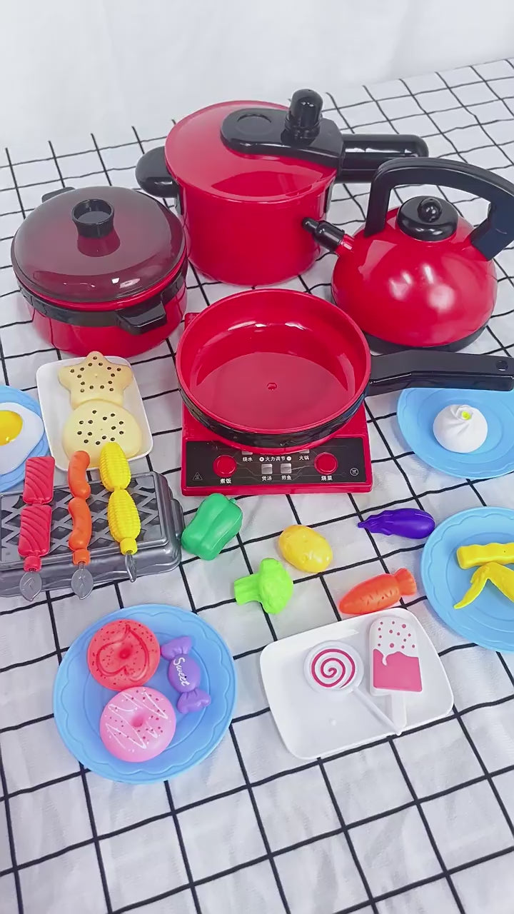 Pretend Play Toy Girl Mini Kitchen, Baby Girl Role-Play Child’s Cookware Set—Make Food & Cut Fruit Fun Toy