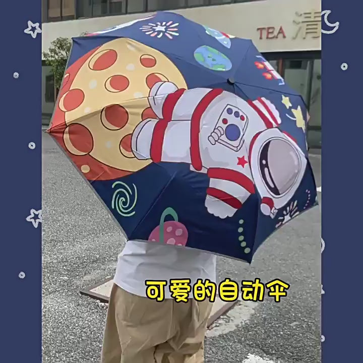 Safety anti-rebound children's umbrella Boys and Girls Primary School students special astronaut rain and rain dual-use automatic umbrella
