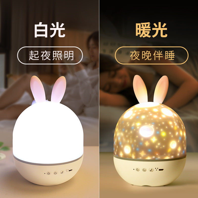 Romantic Cute Rabbit Starry Sky Lamp Projector Night Light Children's Starry Bedroom Sleep Colorful Led Atmosphere Light