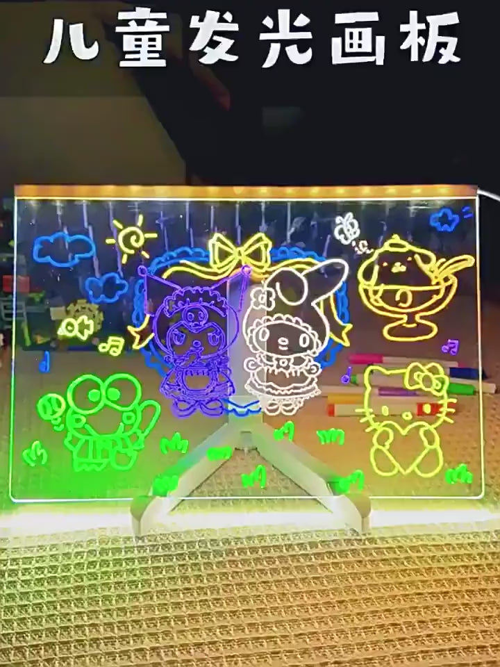 Children's Luminous Drawing Board, Hand-Drawn and Erasable DIY Transparent Acrylic Plug-In Learning Drawing Board with Stand and Pens