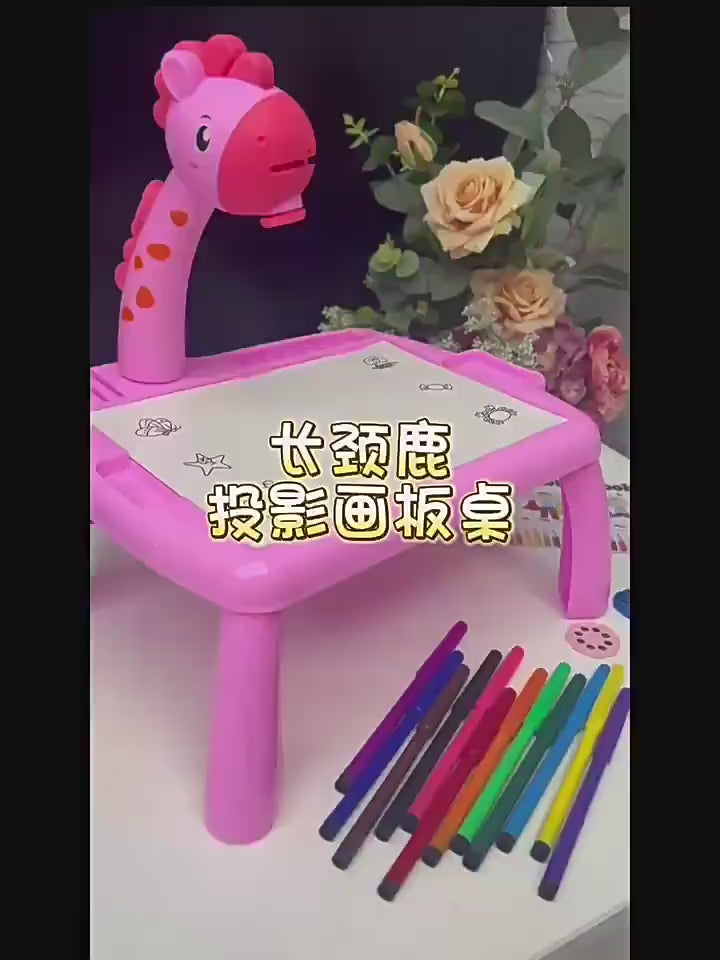 Cross-Border Multifunctional Deer-Shaped Projection Drawing Table with Cartoon Design, Sound and Light, Graffiti Writing Board, Children's Educational Toy