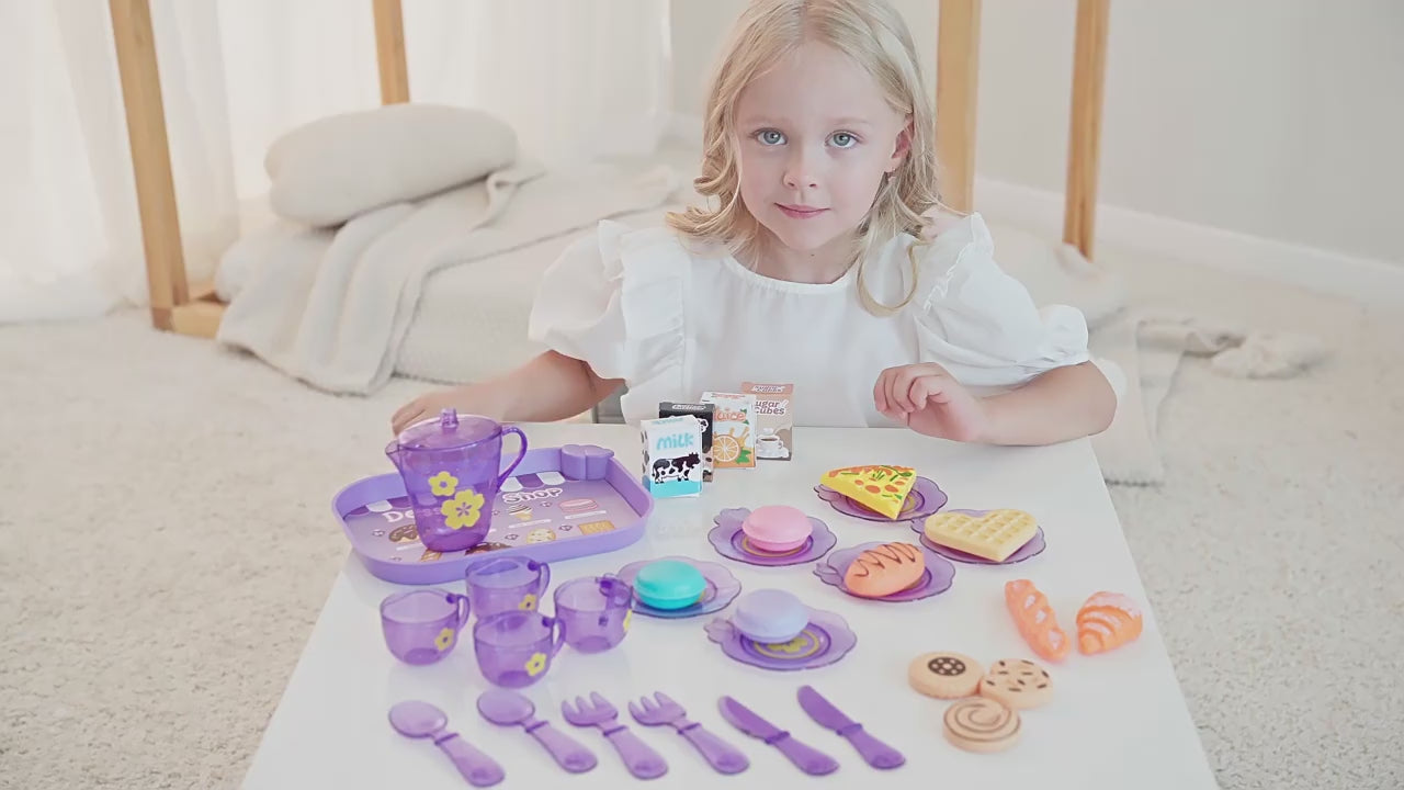 Cross-border New Style Play House Kitchen Tableware Tea Set Toy Storage Box Afternoon Tea Dessert Food Children's suit